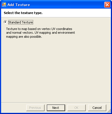 The Adding Textures Dialog, Texture Type Selection Page