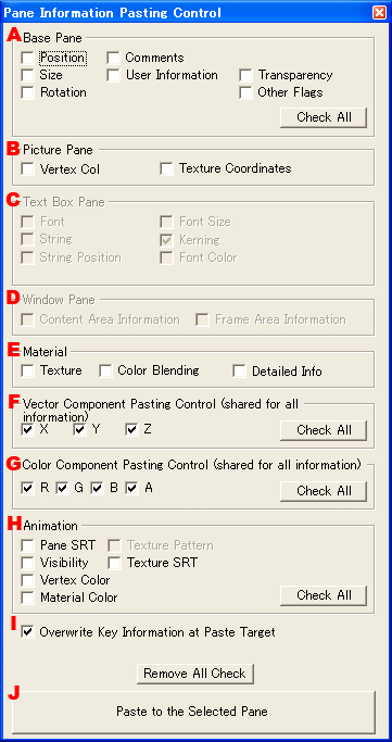 Pane Information Paste Control Window