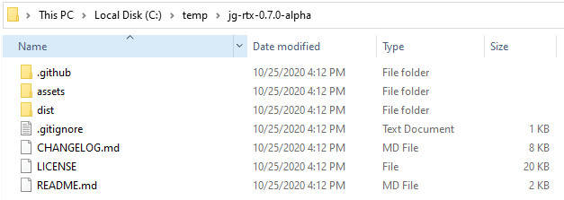 unzipped JG RTX directory